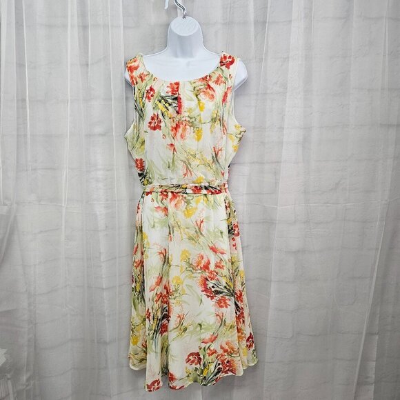 NY Collection Yellow Coral Floral Sleeveless Midi Dress Romantic Ethereal 1X - Picture 1 of 14